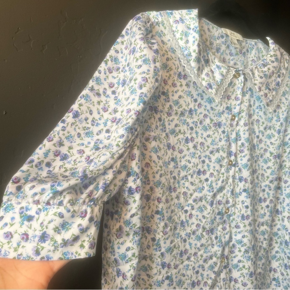 H by Halston Halston Whimsical Floral Button Front Cottagecore Blouse Size:XL - Picture 6 of 13
